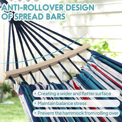 Anyoo Garden Cotton Hammock Comfortable Fabric Hammock with Spreader Bar Sturdy Hammocks Up to 450lbs Portable Lightweight Hammocks with Travel Bag for Camping Outdoor/Indoor Patio Backyard