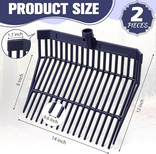 Lasnten Manure Fork Replacement Head, 18 Tines Pitchfork Head with Screws and Nuts, Horse Manure Rake for Picking up Grass and Hay (Navy,2 Pcs)