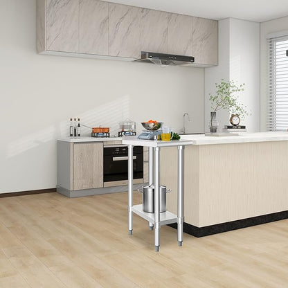 HARDURA Stainless Steel Commercial Work Table Prep Work Metal Table 24×12 Inches with Undershelf and 2" Backsplash Heavy Duty NSF 430 for Kitchen Food Prep