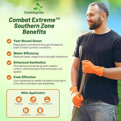 Outsidepride Combat Extreme Southern Zone Grass Seeds for Lawn - 50 lbs. SPF 30 Heat & Drought Tolerant Mix of Turf Type Fescue & Hybrid Bluegrass Seed with OptiGrowth Coating Enhanced Germination
