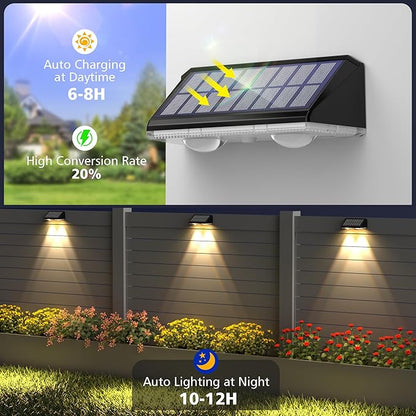 APONUO Solar Fence Lights Outdoor Waterproof, Fence Lights Solar Powered, 9 RGB Color Modes&Warm White&Cool White, Fence Solar Light Outdoor for Backyard, Patio, Wall, Yard,Deck（Black, 6 Pack）