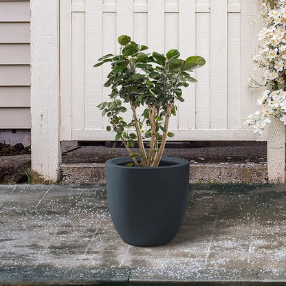 Kante 16.5" Dia Round Concrete Planter, Large Outdoor Modern Indoor Decorative Plant Pots with Drainage Hole and Rubber Plug for Home and Garden, Charcoal