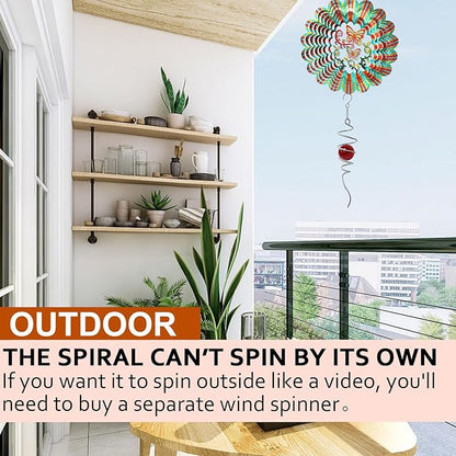 Wind Spinner Tail with Red Glass Orb,Wind Spinners Stabilizer Gazing Ball Spiral Tail,Decorative Wind Spinner Spiral Sun Catcher,Indoor Outdoor Hanging Rotating Garden Decoration-13 in