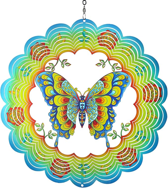 Butterfly Wind Spinners Butterfly Gifts for Women/Men 12 inch 3D Stainless Steel Hanging Wind Spinner Metal Wind Catchers Kinetic Sculpture for Indoor/Outdoor Decor, Yard Art, Garden Decorations