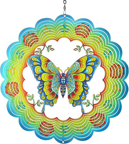 Butterfly Wind Spinners Butterfly Gifts for Women/Men 12 inch 3D Stainless Steel Hanging Wind Spinner Metal Wind Catchers Kinetic Sculpture for Indoor/Outdoor Decor, Yard Art, Garden Decorations