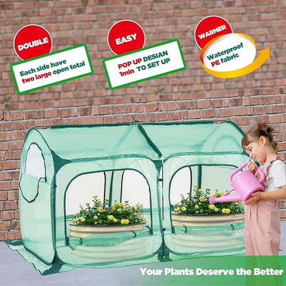 Pop up Greenhouse Tent Cover Tunnel Plant House,Large Gardening Flower Sunshine Room with Mesh Windows,Backyard PE Greenhouse Cover for Cold Frost Protector with Stakes and Rope Guys