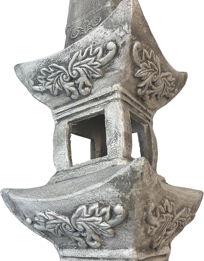 35.5’’High Asian Zen Pagoda Magnesium Oxide Tall Lantern Statue Outdoor Sculpture for Garden Backyard Decor Pagoda Statue Miniature Tower Lantern Landscape Garden Decoration