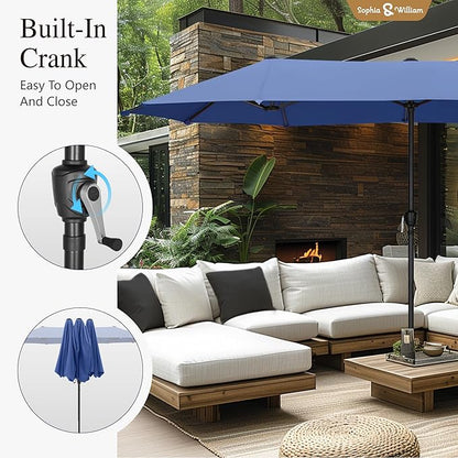 Sophia & William Patio Set with Umbrella Patio Dining Set for 6 with 13ft Rectangle Patio Umbrella Navy, 6 x Patio Chairs Blue, 1 Wood Like Outdoor Dining Table with Umbrella Hole for Lawn Garden