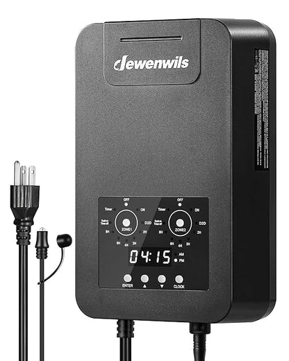 DEWENWILS 300W DC Low Voltage Landscape Transformer with 2 Zones, Photocell Sensor & Timer, Outdoor Low Voltage Transformer, Landscape Lighting Transformer for Spot Light Steplight