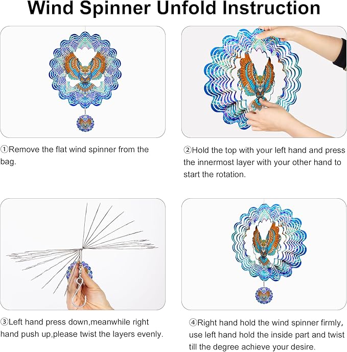 Hanging Wind Spinners Outdoor - Owl Gifts for Mom Dad Grandma, 11.5 Inch 3D Metal Birds Wind Catcher Art Garden Kinetic Wind Sculptures & Spinners for Garden Yard Porch Decor