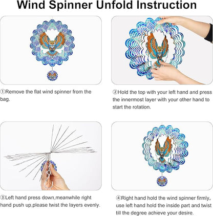 Hanging Wind Spinners Outdoor - Owl Gifts for Mom Dad Grandma, 11.5 Inch 3D Metal Birds Wind Catcher Art Garden Kinetic Wind Sculptures & Spinners for Garden Yard Porch Decor
