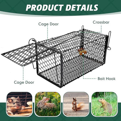 Qualirey 6 Pcs Humane Rat Trap Small Chipmunk Mouse Squirrel Cage Rodent Animal Voles Hamsters Cage Catch and Release Trap for Home Garden Indoor Outdoor(Black,12 x 5.5 x 5.5 Inch)