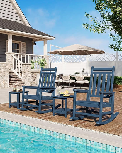 GarveeLife Poly Lumber Rocking Chair Outdoor Set of 2 - HDPE High Back Porch Rocker Chairs for Adults - All Weather Resistant Furniture for Patio - Navy Blue