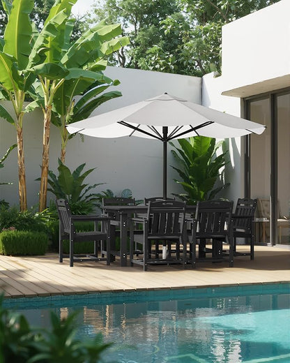 HDPE Outdoor Patio Dining Set with Table & 6 Chairs, All-Weather 7-Piece Outdoor Table and Chairs, 2" Umbrella Hole, Patio Furniture for Garden, Backyard, Deck | Matte Black