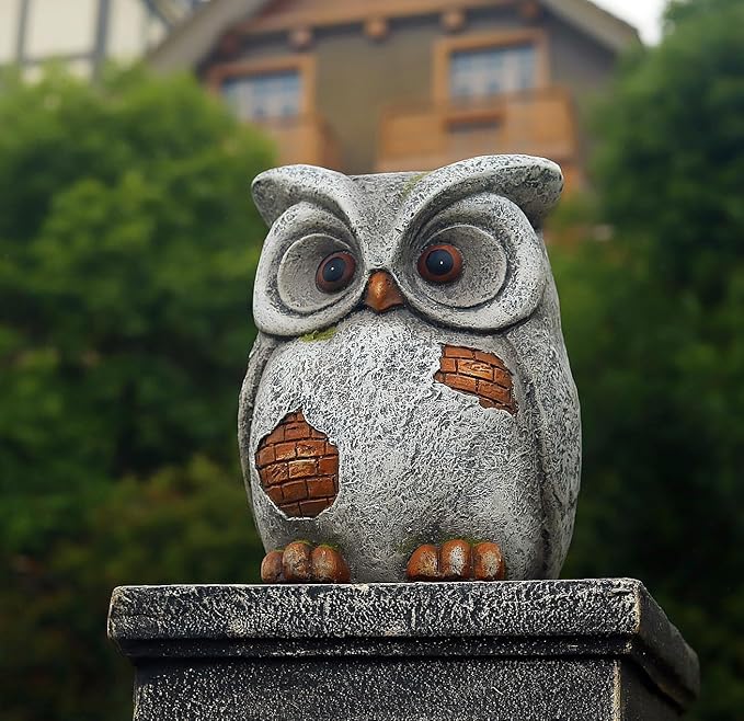 13‘’H Owl Statue Garden Owl Stool MGO Outdoor Decor Statue Decorative Sculpture Stool Plant Stand for Home Decor Yard Patio Garden Statues,Grey
