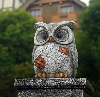 13‘’H Owl Statue Garden Owl Stool MGO Outdoor Decor Statue Decorative Sculpture Stool Plant Stand for Home Decor Yard Patio Garden Statues,Grey