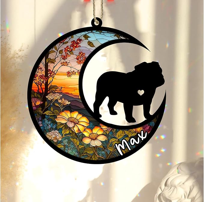 Personalized Dog Memorial, Custom Name Bulldog Dog Christmas Ornament with Name, Custom Breeds, Pet Loss Light Catcher, Gifts for Lovers Loss of Pet Sympathy on Mothers Day Christmas