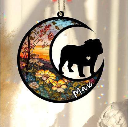 Personalized Dog Memorial, Custom Name Bulldog Dog Christmas Ornament with Name, Custom Breeds, Pet Loss Light Catcher, Gifts for Lovers Loss of Pet Sympathy on Mothers Day Christmas