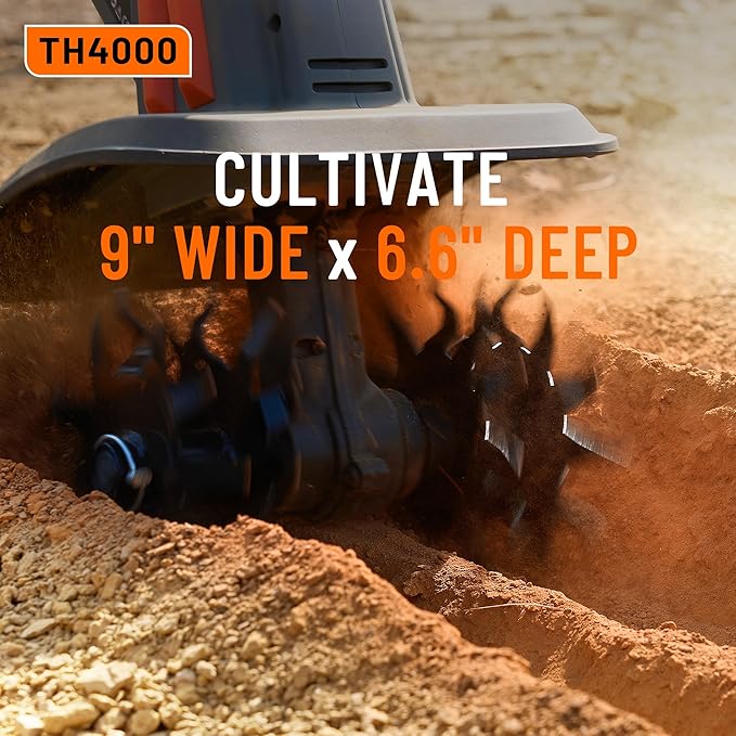 Cordless Tiller for Gardening 360 RPM Rototiller TH4000 Cultivator TaskStar Electric Garden Tiller Battery Powered Total 4000mAh,48 Heavy-Duty Steel Tines for Smooth Ground