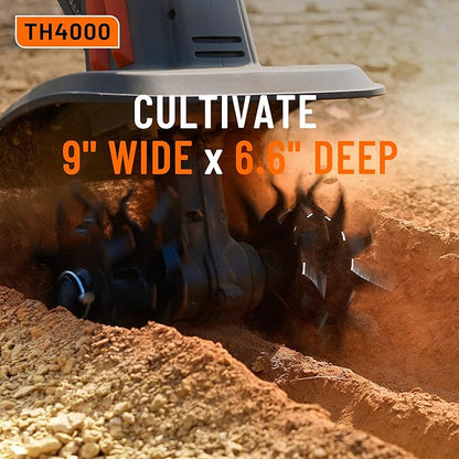 Cordless Tiller for Gardening 360 RPM Rototiller TH4000 Cultivator TaskStar Electric Garden Tiller Battery Powered Total 4000mAh,48 Heavy-Duty Steel Tines for Smooth Ground