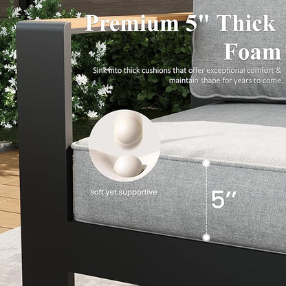 LayinSun 4 Piece Aluminum Outdoor Furniture Set with Coffee Table, Outside Patio Deep Seating Conversation Set with Upgraded Washable Thick Cushion