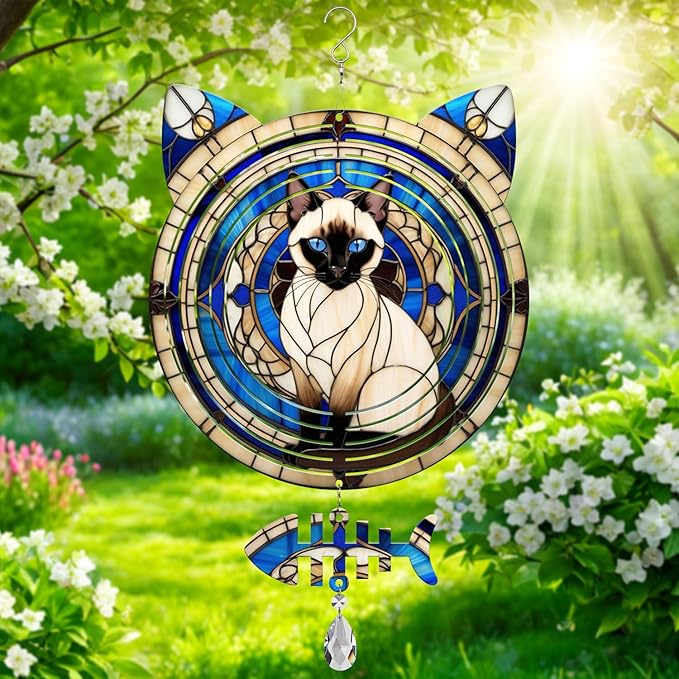 Siamese Cat Wind Spinner, Siamese Cat Wind Spinner Hanging for Yard and Garden