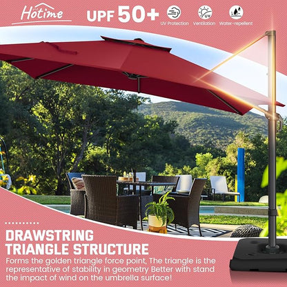 Hotime 10ft Cantilever Umbrella Outdoor Patio Umbrella Windproof Heavy Duty Double Top Offset Patio Umbrella Cantilever Pool Umbrella with 360°Rotation for Garden Deck Pool, Wine Red