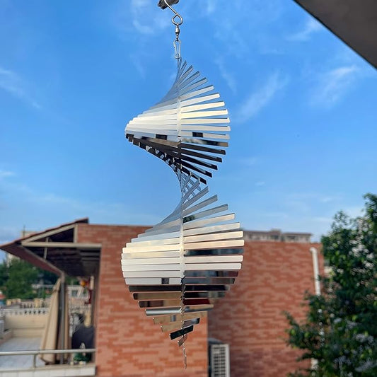 Hanging Wind Spinners,3D Spiral Highly Reflective Stainless Steel Metal Wind Spinner Outdoor Garden Decor,Decorations to Scare Away Yard Birds 13.8in