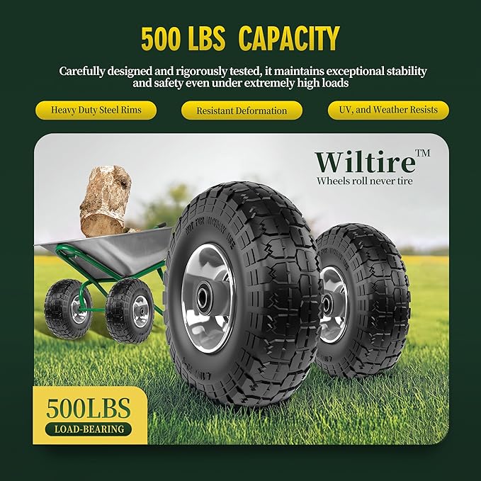 (2 Pack) 4.10/3.50-4 Flat Free Tire and Wheel 10-Inch Solid Wheel Replacement with 5/8 Bearings,2.2" Offset Hub -Compatible with Hand Truck,Wheelbarrow(Gray)