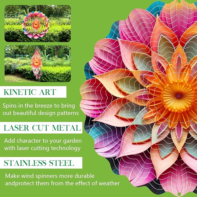 Stainless Steel Wind Spinner Indoor Outdoor Garden Decoration Crafts Ornaments 10 inch 3D Frosted Wind Spinner Mandala Worth Gift Wind Sculptures
