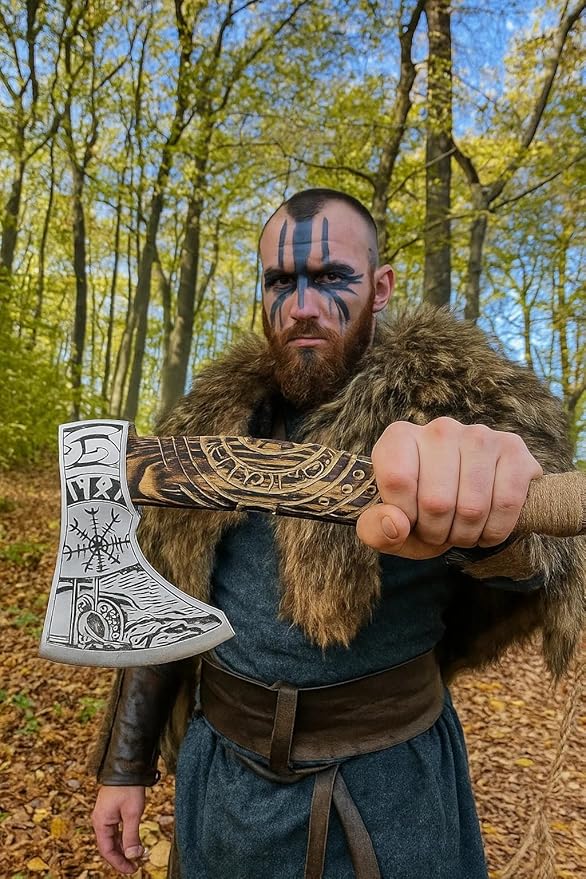 Hand Forged Viking Axe – Carbon Steel Blade with Ash Wood Handle and Leather Sheath, Camping, Hunting, Outdoor Hatchet Valhalla Ax, Medieval Axe, Authentic Norse Axe, Historical Gift for Men