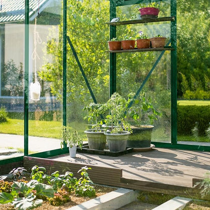 VINGLI Greenhouse, 6x10 FT Heavy Duty Polycarbonate Greenhouse with 5 Roof Vents, Aluminum Frame, Sliding Doors, Green