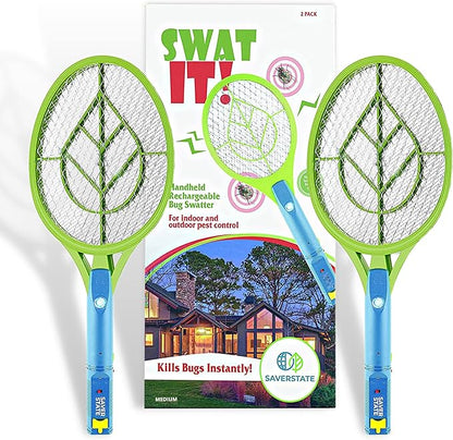 SWAT IT! Bug Zapper Rechargeable Bug Zapper Racket, 4000 Volt, USB Charging Cable, 2 Pack (Medium)