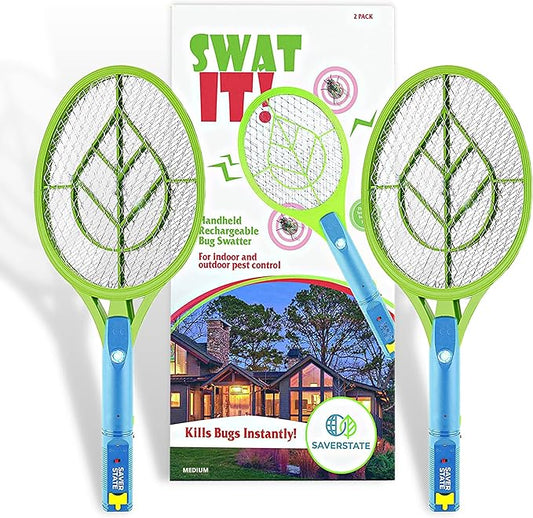 SWAT IT! Bug Zapper Rechargeable Bug Zapper Racket, 4000 Volt, USB Charging Cable, 2 Pack (Medium)