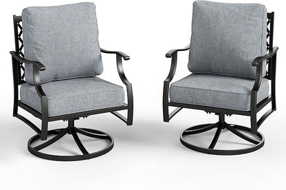 Swivel Patio Chairs Set of 2, High Back Outdoor Swivel Patio Metal Chairs with 5.75" Thick Cushions for Bistro Balcony Porch Deck and Yard, Grey