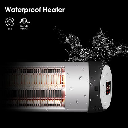 Outdoor Heater for Patio, 1500W Wall-Mounted Heater, Patio Heaters for Outdoor Use, 24H Timer, Waterproof, Carbon Fiber Tube, for Backyard Gazebo Garage Black