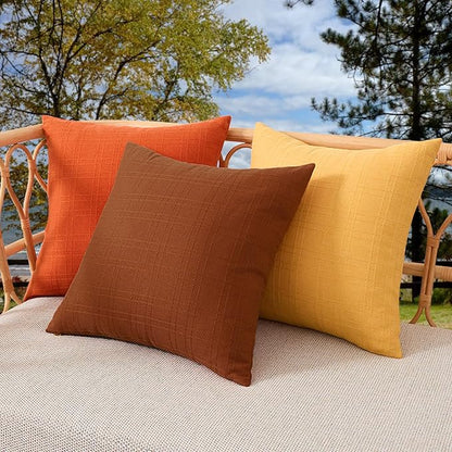 Kevin Textile Fall Outdoor Waterproof Throw Pillow Covers Decorative Farmhouse Water Resistant Checkered Cushion Covers for Tent Patio Garden Couch Sofa Pack of 2 (20x20 Inch Orange)