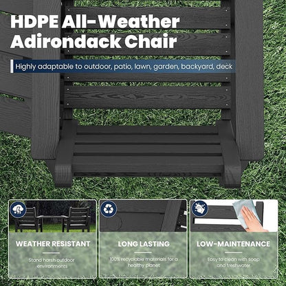 Tall Adirondack Chairs Set of 2, All Weather HDPE Poly Bar Height Balcony Adirondack Chair with Removable Double Connecting Trays, Outdoor Adirondack Barstools for Deck, Patio, Yard, Pool, Lawn