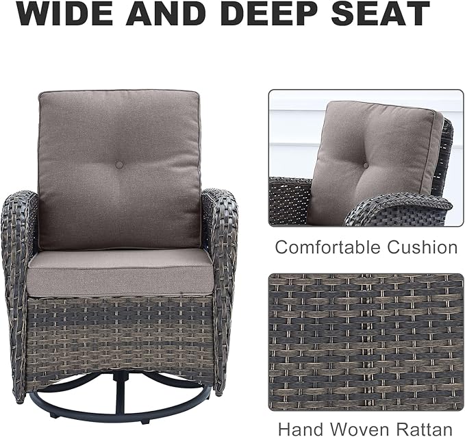 HUMMUH 5-Piece Patio Furniture PE Wicker Outdoor Conversation Set,All-Weather Rattan Swivel Rocker Chairs with Outdoor Couch Tables for Backyard,Poolside,Deck