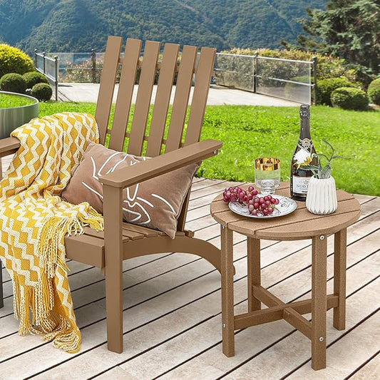 Tangkula Round Outdoor Side Table, 18 Inch Weather Resistant HDPE Adirondack Table, Outdoor Indoor Chairside End Tables, Patio Side Table for Lawn Garden Balcony Backyard, Easy Assembly (1, Brown)