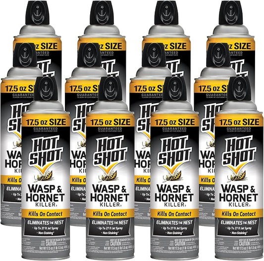 Hot Shot Wasp And Hornet Killer 17.5 Ounces, Bonus Size, Up to 27-Foot Jet Spray, 12 Pack, Black