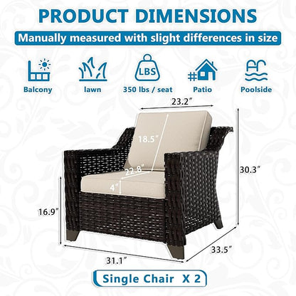 Vista Vibe 2 Pieces Outdoor Armchairs, Patio Conversation Furniture Set, Washable Cushions, Luxurious Hand-Woven PE Rattan, Garden, Bistro, Deck, Backyard (Brown/Beige)