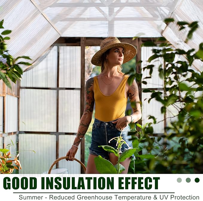 Tatuo 6 Pack 4' X 2' X 0.16'' Polycarbonate Greenhouse Panels Polycarbonate Sheets Twin-Wall Roof Panels Waterproof UV Protected Clear Corrugated Plastic Roofing for Greenhouse Replacement