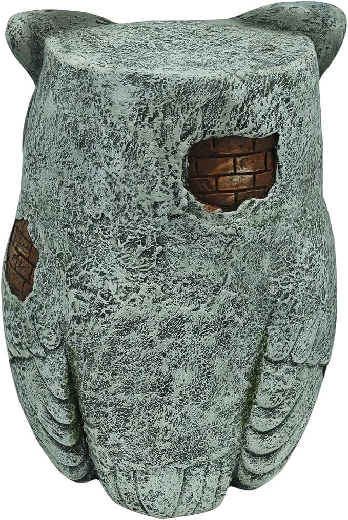 13‘’H Owl Statue Garden Owl Stool MGO Outdoor Decor Statue Decorative Sculpture Stool Plant Stand for Home Decor Yard Patio Garden Statues,Grey