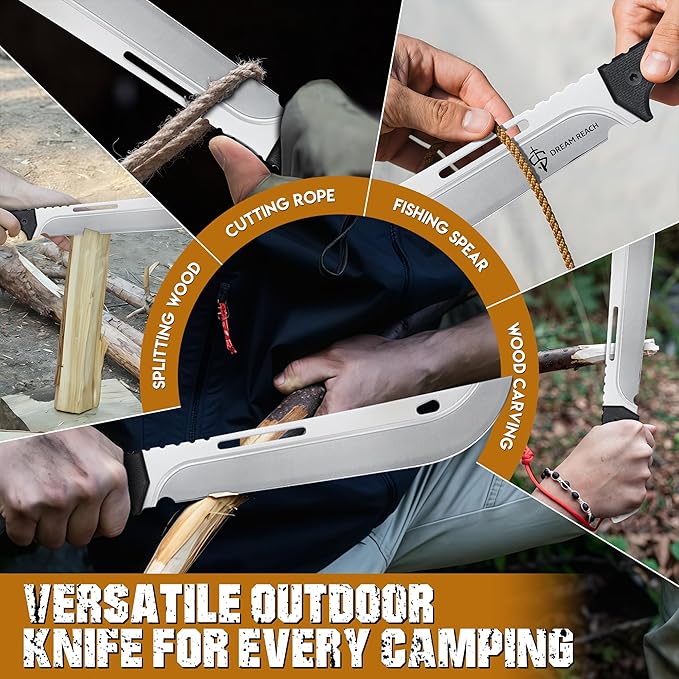 Dream Reach Heavy Duty Machete - Portable Full Tang Outdoor Survival Knife with Sheath Strap for Camping Hiking Gift for Men 9.8 Inches