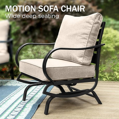 PHI VILLA 6 Piece Patio Furniture Sets with 1x 3-Seat Deep Seating Bench Sofa, 2 C-Base Sofa Chairs, 2 Metal Cushioned Ottoman and & 1 Coffee Table, Deluxe Outdoor Patio Set for 5-7 Person
