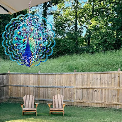 Metal Wind Spinners Outdoor Hanging Wind Spinner for Yard and Garden Decor for Outside-12In 3D Stainless Steel Peacock Wind Chime Gifts for Women Mom