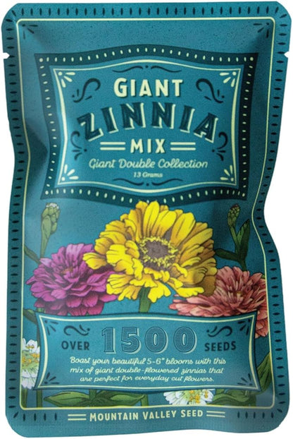 Zinnia Seeds for Planting Outdoors - ~1,500 California Giant Mix Zinnia Seeds - Beautiful 4' Tall Wildflower Blossoms - Zinnia elegans Pollinator Seed Mix - Bright, Cheerful Annual Flower Seed Packets