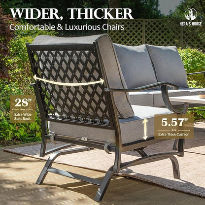 HERA'S HOUSE Outdoor Chairs Set of 2, 2 x Patio Chair with Grey Cushions, All Weather Outdoor Furniture for Lawn Garden Backyard Deck(Rocking Chairs)