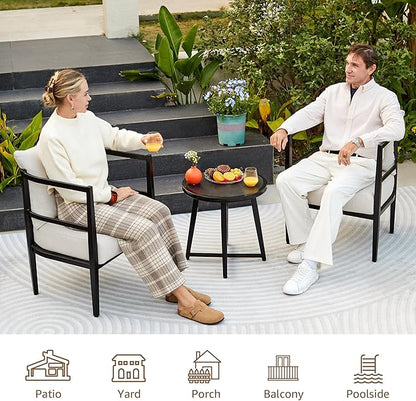 NATURAL EXPRESSIONS Outdoor Patio Chair Set 3 Pieces Furniture Conversation Sets with Porch Chairs Metal Table for Balcony Yard Garden Lawn Poolside